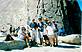 At the Base,  Judd, Paul, Ricky, Rick Driscoll & Danny, Joan  &  Steve Takes, resting before climbing the cabels (in the background)  an 18 mile hike round trip in one day. Taken September Yosemite National Forrest, California by Joan Takes