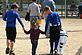 Little Addy walking her big cousins out of their football game. Taken Sunday, September 26,  2010 Dubuque Sports Complex by Stacy Sabers.